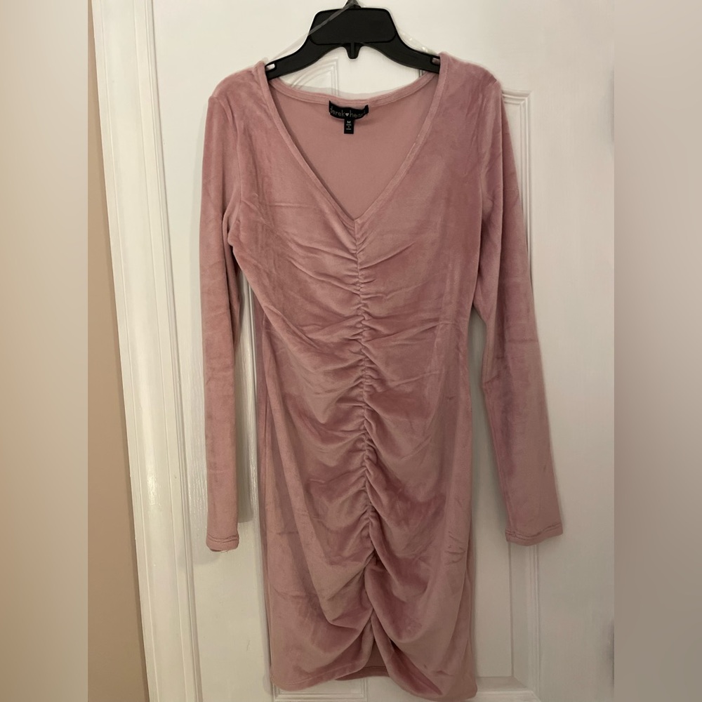 Derek Heart Blush Velvet Bodycon Scrunch Dress, size M